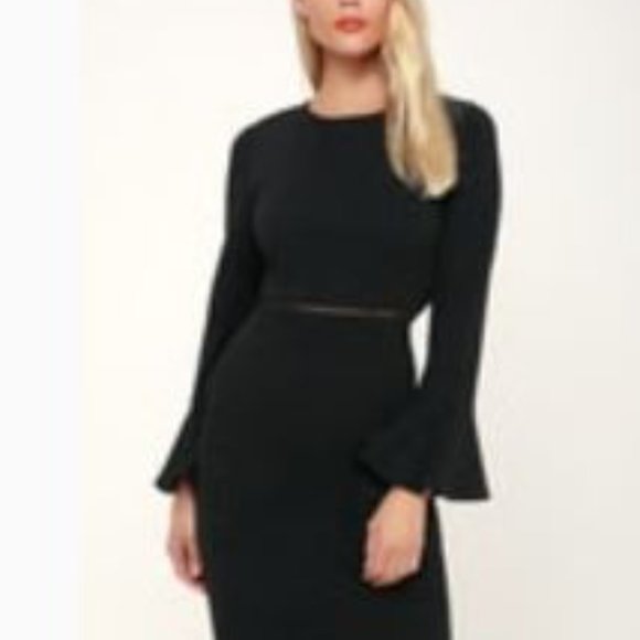 Black flounce sleeve midi dress - Picture 4 of 4